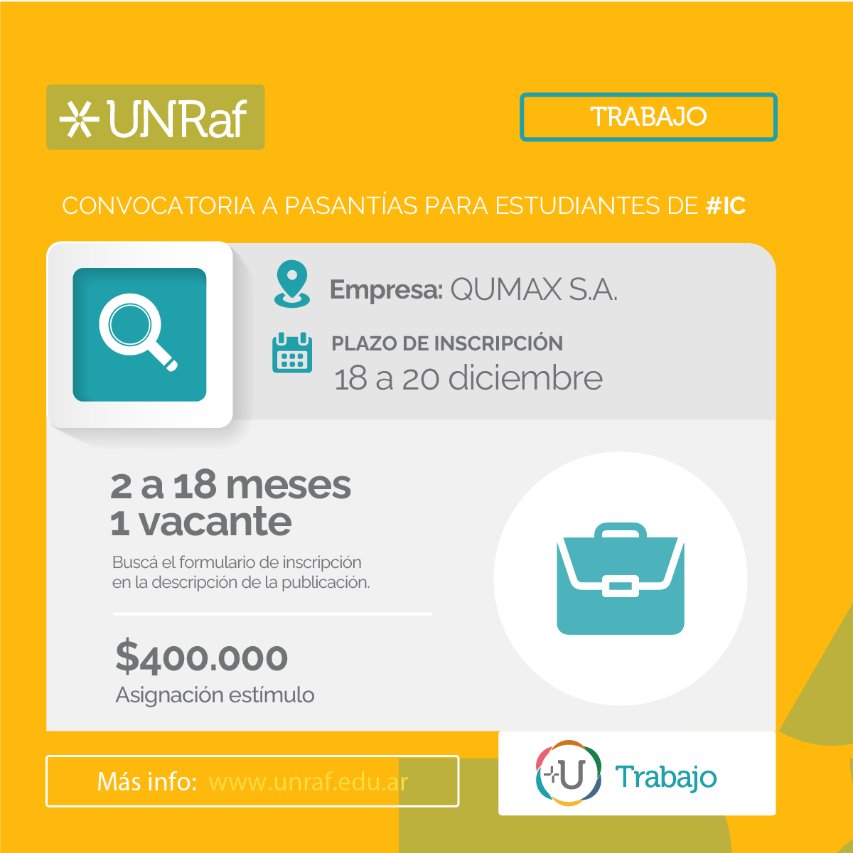 QUMAX S.A. FLYER BECAS PASANTIAS TRABAJO 1